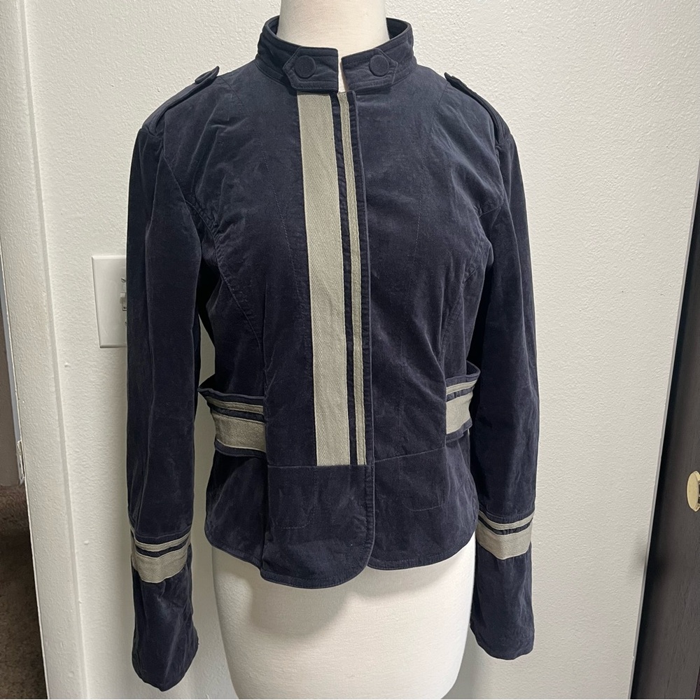 Sundance Women’s Size 6 Navy Blue Velvet Military Jacket Snap Button Coat Grunge